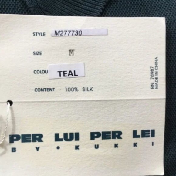 Per lui per lei 100% silk teal medium short sleeve polo size m new nwt ea0194 - Picture 5 of 5